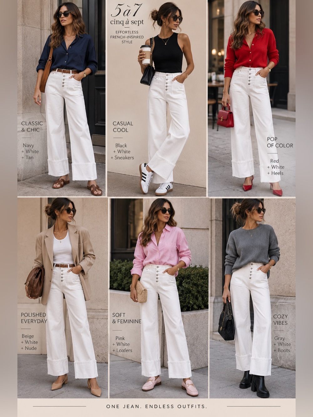 High-Rise Wide-Leg Button-Front White Jeans